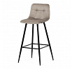 Stolička barová, cappuccino látka, štvornohá kovová podnož, čierny mat