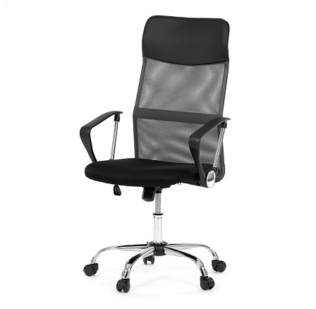 Kancelárska stolička s opierkou hlavy z ekokože, poťah čierna látka MESH a sivá sieťovina MESH