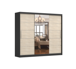 Šatníková skriňa ALBA so zrkadlom, čierna/Sonoma