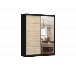 Šatníková skriňa BELLA 03 so zrkadlom, čierna/Dub Sonoma