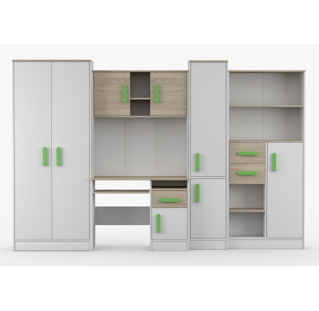 Detská izba MACIUS, Biela Mat/Dub Sonoma/Zelená