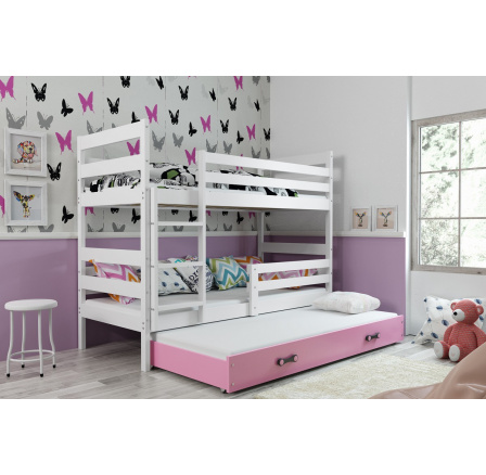 Poschodová posteľ s prístelkou Norbert biela/ružová