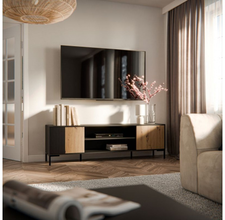 TV komoda MERCI 180 EF, čierny/artisan