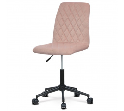 Detská kancelárska stolička, ružové zamatové čalúnenie, výškovo nastaviteľná