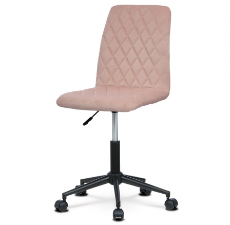 Detská kancelárska stolička, ružové zamatové čalúnenie, výškovo nastaviteľná