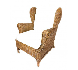 Ratanové kreslo ušiak hnedé polster biely FL