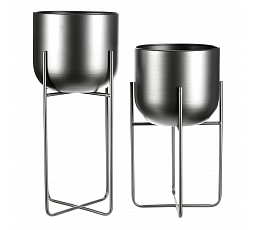 Sada 2 kovových interiérových stojanov na kvety, okrúhle, antracitový satén