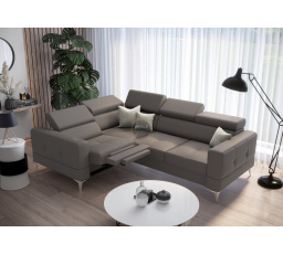 Rohová sedacia súprava TOSCANIA, relax s funkciou spania 185x250 prírodná koža - sivá, ľavá