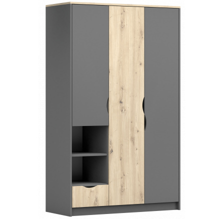 Šatní skriňa 1S3D - JOY II 19, Sivá/Dub Artisan