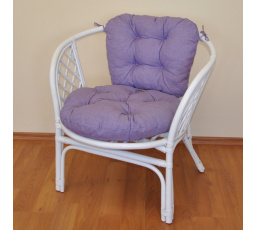 Ratanové kreslo Bahama biely vankúš fialové zvýraznenia