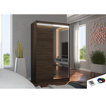 Posuvná skriňa so zrkadlom a LED osvetlením REWENA 120 Choco+Choco