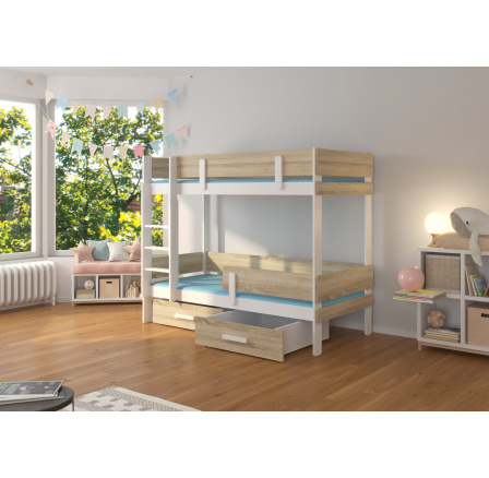 Dvojlôžková poschodová posteľ s matracmi ETIONA 180x80 Biela+Sonoma Dvojlôžková poschodová posteľ s matracmi ETIONA 180x80 Biela+Sonoma