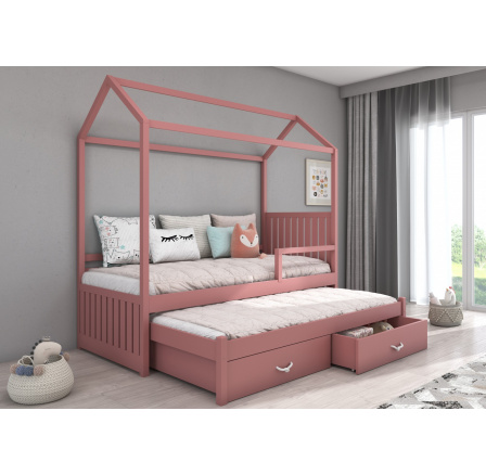Posteľ domček s bariérkou a matracmi JONASZEK 180x80 Ružová