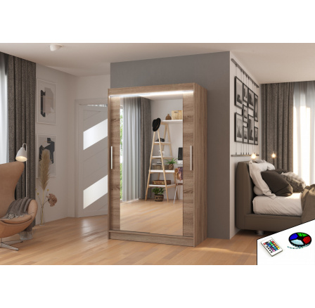 Posuvná skriňa so zrkadlom a LED osvetlením TIBAGO 120 Truffle+Truffle