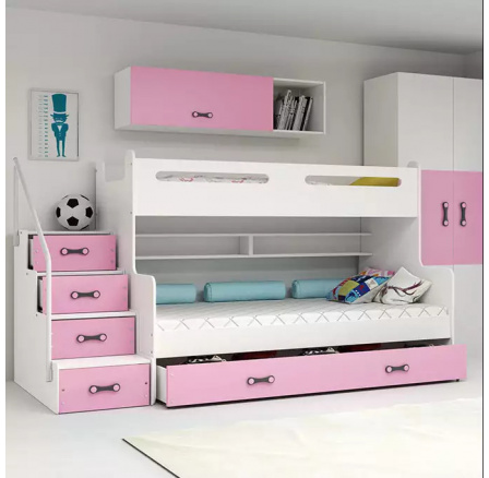 Detská poschodová posteľ MAX 3 Ružová bez matraca 120 X 200