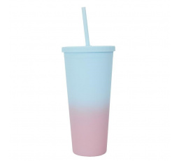 Hrnček so slamkou Tie-Dye PP modro-ružový