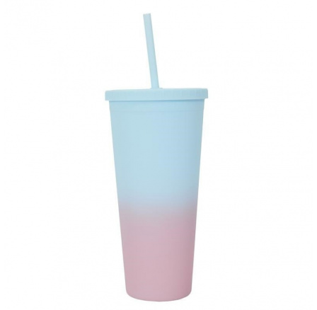 Hrnček so slamkou Tie-Dye PP modro-ružový