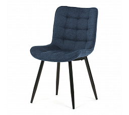 Stolička jedálenská, modrá látka, čierne kovové nohy