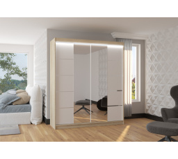 Posuvná skriňa so zrkadlom a LED osvetlením TRAVES 180 Sonoma+White