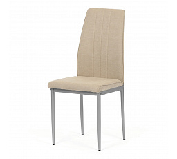 Stolička jedálenská, béžová látka, sivé kovové nohy