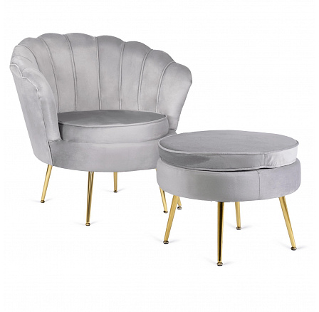 Kreslo GRAND s podnožkou Sivý zamatový