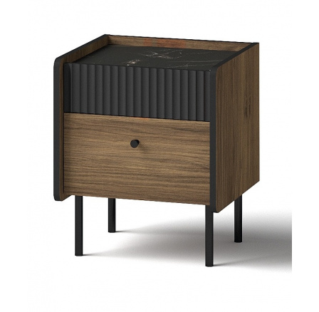 Nočný stolík PRESTIGO - P12, Warmia Walnut/San Sebastian/čierny mat