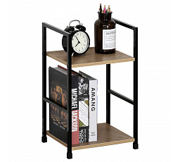 Regál, 2 police, dekor dub, MDF, čierny lak