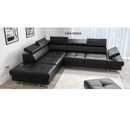Rohová sedacia súprava GALAXY s funkciou spania 225x280 prírodná koža - Ľavá strana, čierna koža