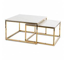 Sada keramických stolíkov TENOR Biely Mramor/ Zlatý