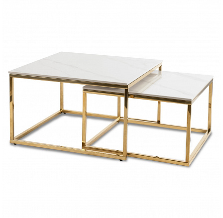 Sada keramických stolíkov TENOR Biely Mramor/ Zlatý