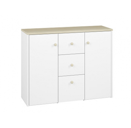 EMPOLI 09 - komoda 2D3S, laminovaná, biela/bukový fjord (ML) (ELMO09=2PACK) (K150)NOVINKA