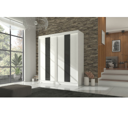 Posuvná skriňa s lacobelom KAREN 200 Biela+Čierny Lacobel