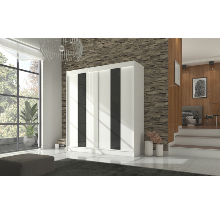 Posuvná skriňa s lacobelom KAREN 200 Biela+Čierny Lacobel