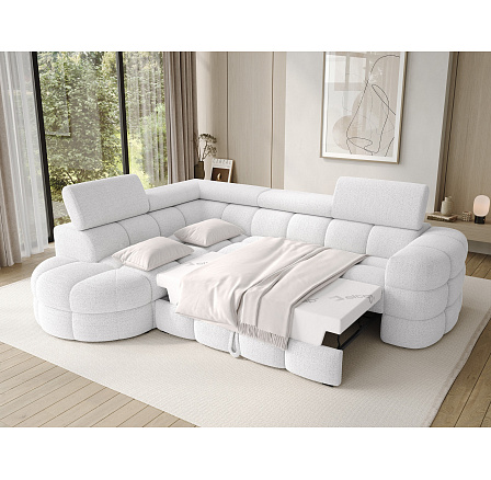 Carmenn corner sofa with sleeping function, storage compartment and adjustable headrests, white bouclé, left-hand side Royal 01 205x126 Left 1 Carmenn corner sofa with sleeping function, storage compartment and adjustable headrests, white bouclé, left-hand side Royal 01 205x126 Left 1