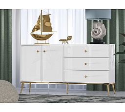 Komoda GOLDIN 04, biela / biely lesk