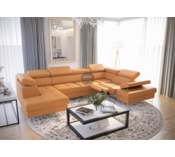 Rohová sedacia súprava GALAXY MAX II, relax s funkciou spania 215x350x170 prírodná koža - žltá, pravá