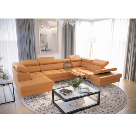 Rohová sedacia súprava GALAXY MAX II, relax s funkciou spania 215x350x170 prírodná koža - žltá, pravá Rohová sedacia súprava GALAXY MAX II, relax s funkciou spania 215x350x170 prírodná koža - žltá, pravá