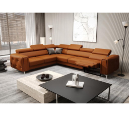 Rohová Kožená sedacia súprava s funkciou, relax ORION I 325x255 cm - ľavá, oranžová