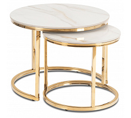 Sada keramických stolíkov MILANO 45 cm/60 cm Biely mramor/Zlatý