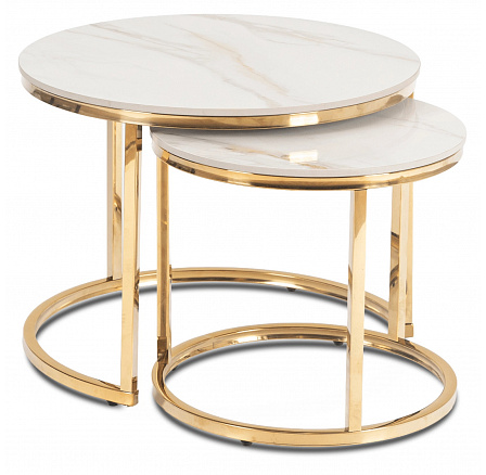 Sada keramických stolíkov MILANO 45 cm/60 cm Biely mramor/Zlatý