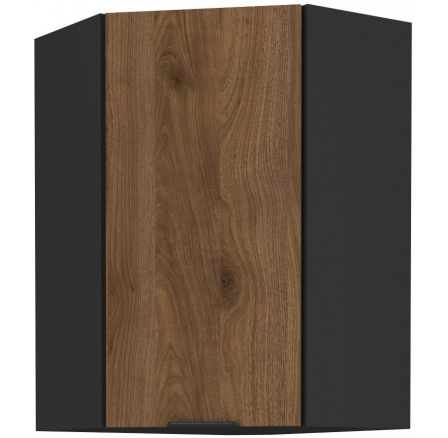 Horná rohová skrinka MONZA - 60x60 GN-90 1F (45°), Čierna mat/Orech