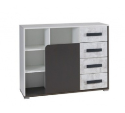 Komoda BRUCE R3, Biela/Grafit/Enigma