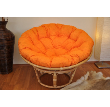 Ratanový papasan 110 cm medový vankúš oranžové zvýraznenia