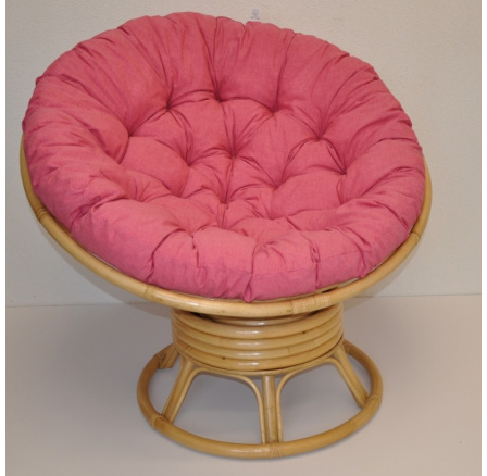 Ratanový papasan hojdací medový poduška malinový melír