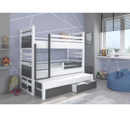 Trojposchodová poschodová posteľ s matracom HIPPO 200x90 biela+sivá