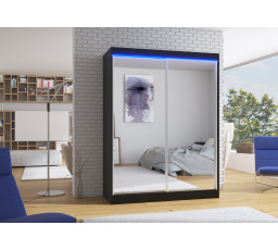 Posuvná skriňa so zrkadlom a LED osvetlením FLOREST 150 Čierna+Čierna
