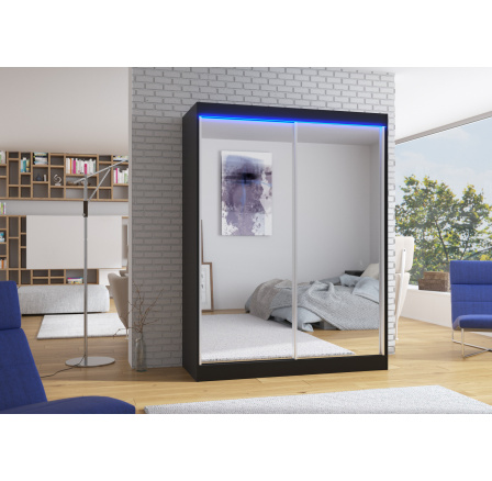 Posuvná skriňa so zrkadlom a LED osvetlením FLOREST 150 Čierna+Čierna Posuvná skriňa so zrkadlom a LED osvetlením FLOREST 150 Čierna+Čierna