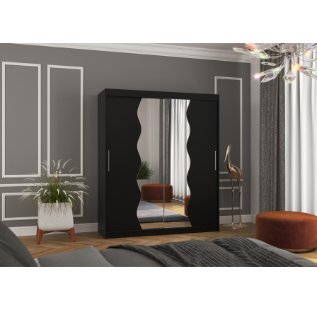 Šatní skriňa s posuvnými dverami a zrkadlom KANSAS 180 Čierna+Čierna