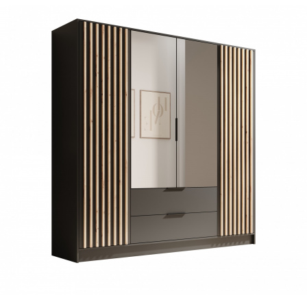 Šatníková skriňa Neri 200 s zrkadlami Čierna+Čierna