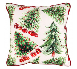 Polštář s výplní - vánoční stromky, sametový, 45 x 45 cm
